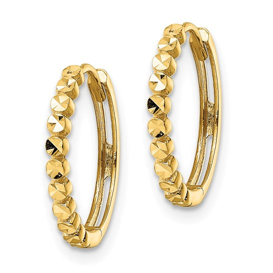 Dazzling 14K Yellow Gold Diamond Cut Hinged Hoop Earrings