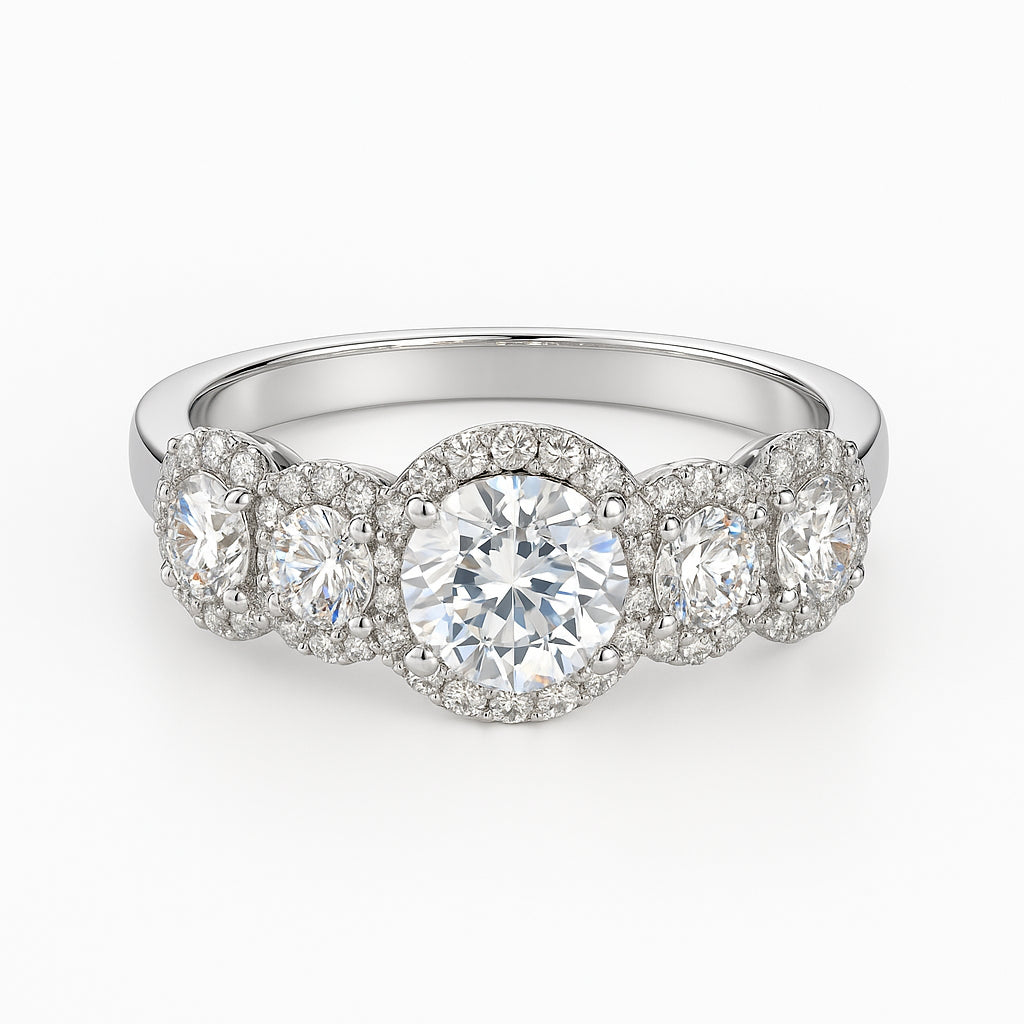 1.65 Carat Natural Diamond Round Halo Ring in 14 Karat White Gold