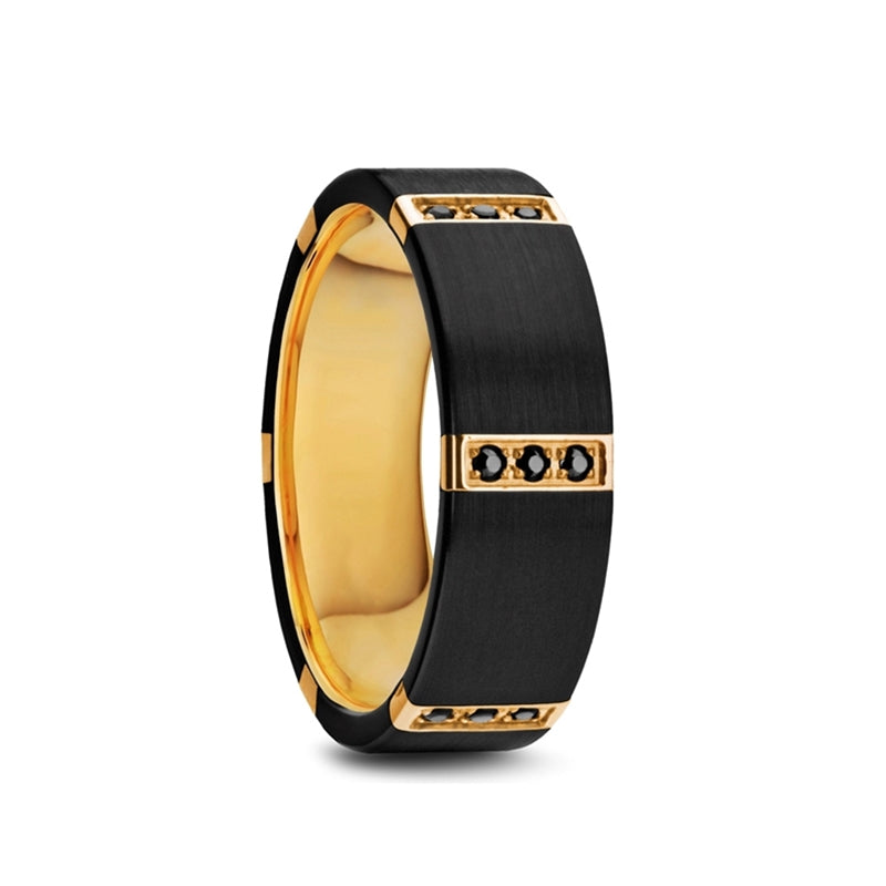 Muramasa Blk W/ Gp Titanium Wedding Band with Black Diamond Accent