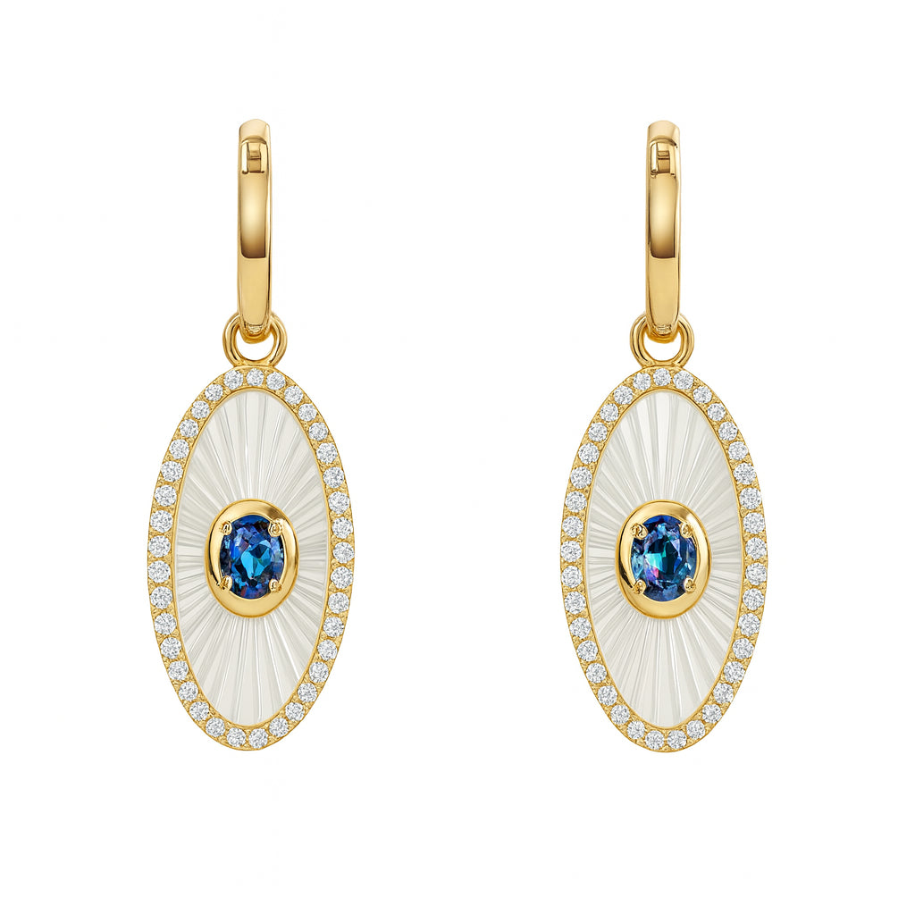 14K Yellow Gold Oval Halo Blue Sapphire Earrings - 0.68 Carat