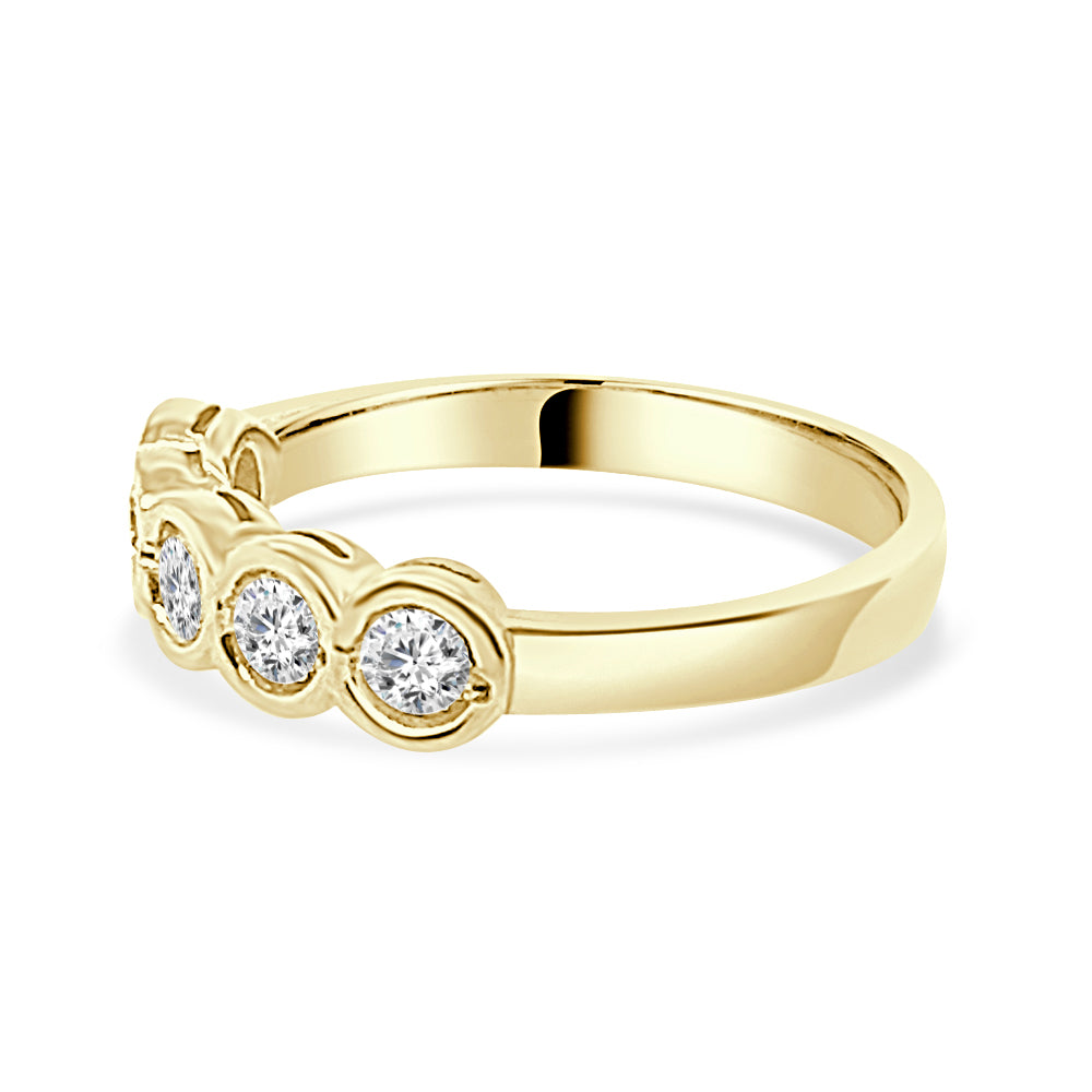 14K Yellow Gold Bezel Set Five Stone Diamond Band - Round Shape, 0.47cts