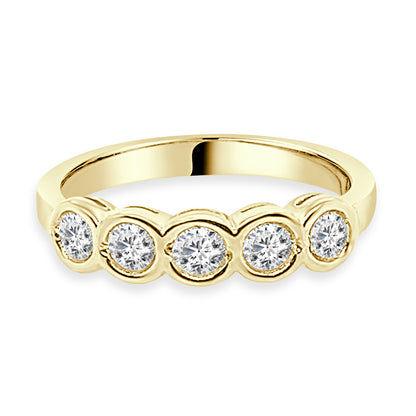14K Yellow Gold Bezel Set Five Stone Diamond Band - Round Shape, 0.47cts