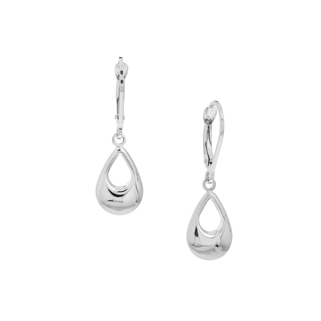 10 Karat White Gold Puffy Teardrop Dangle Earrings