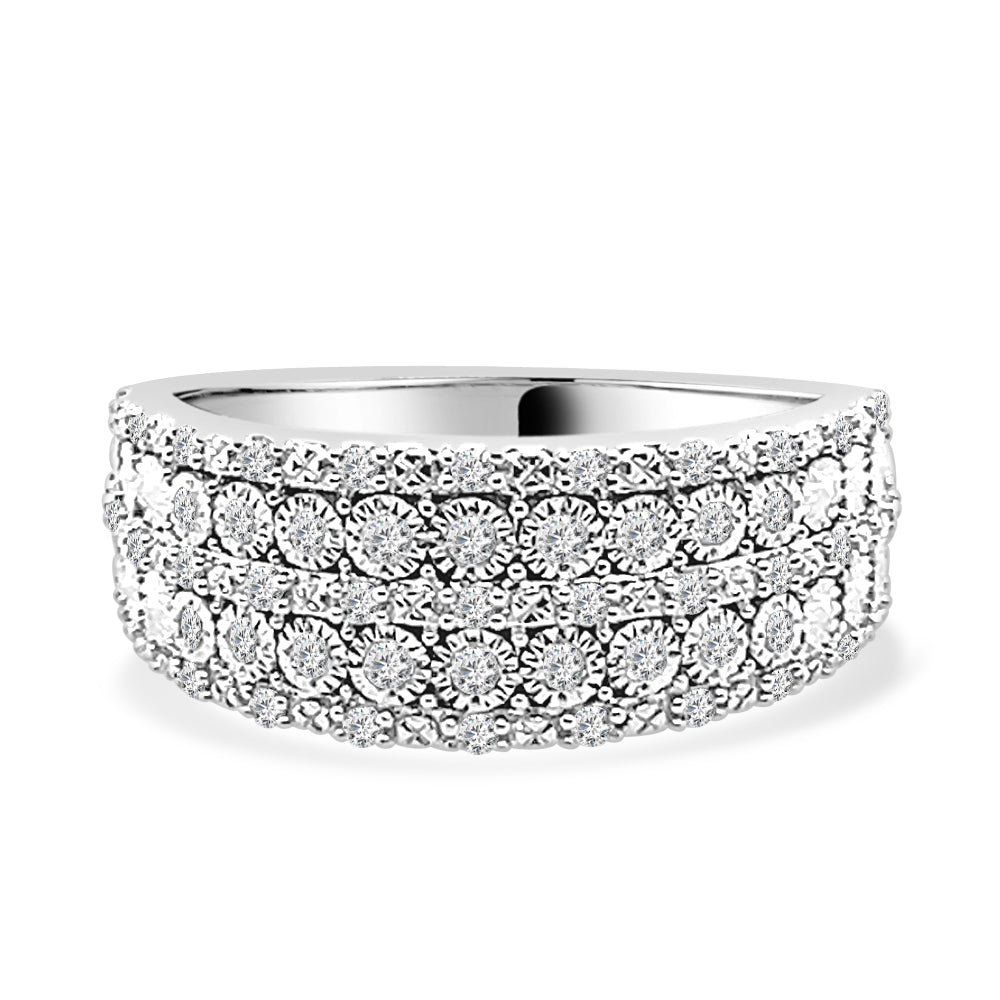 Dazzling 5 Row Illusion Set Diamond Ring in 10 Karat White Gold - 0.25 Carat Round Shape Natural Diamond
