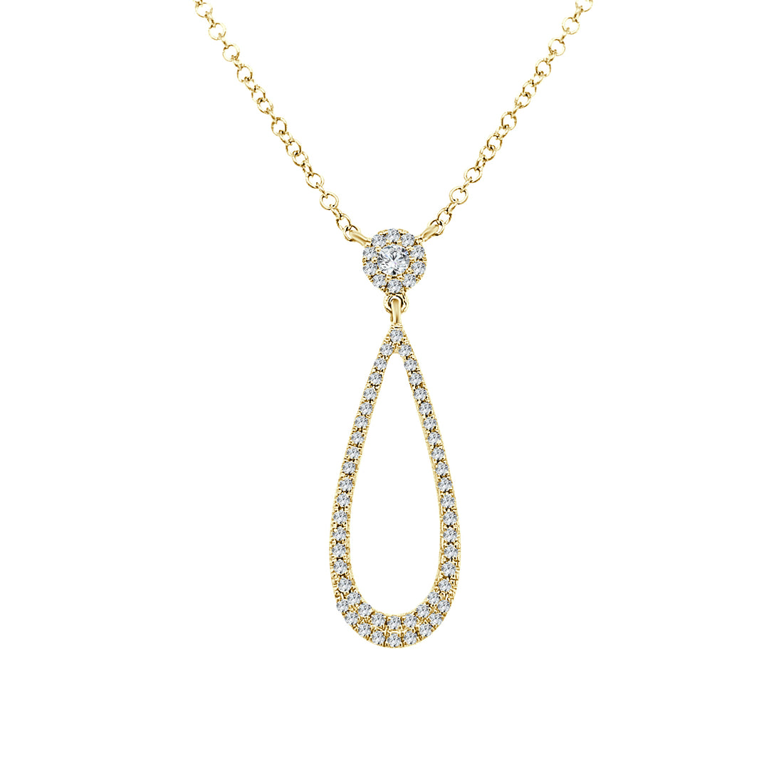 Open Pear Drop Diamond Necklace in 14 Karat Yellow Gold