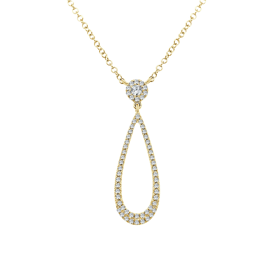14K Yellow Gold Open Pear Drop Necklace with Natural Diamond 0.19 Carats