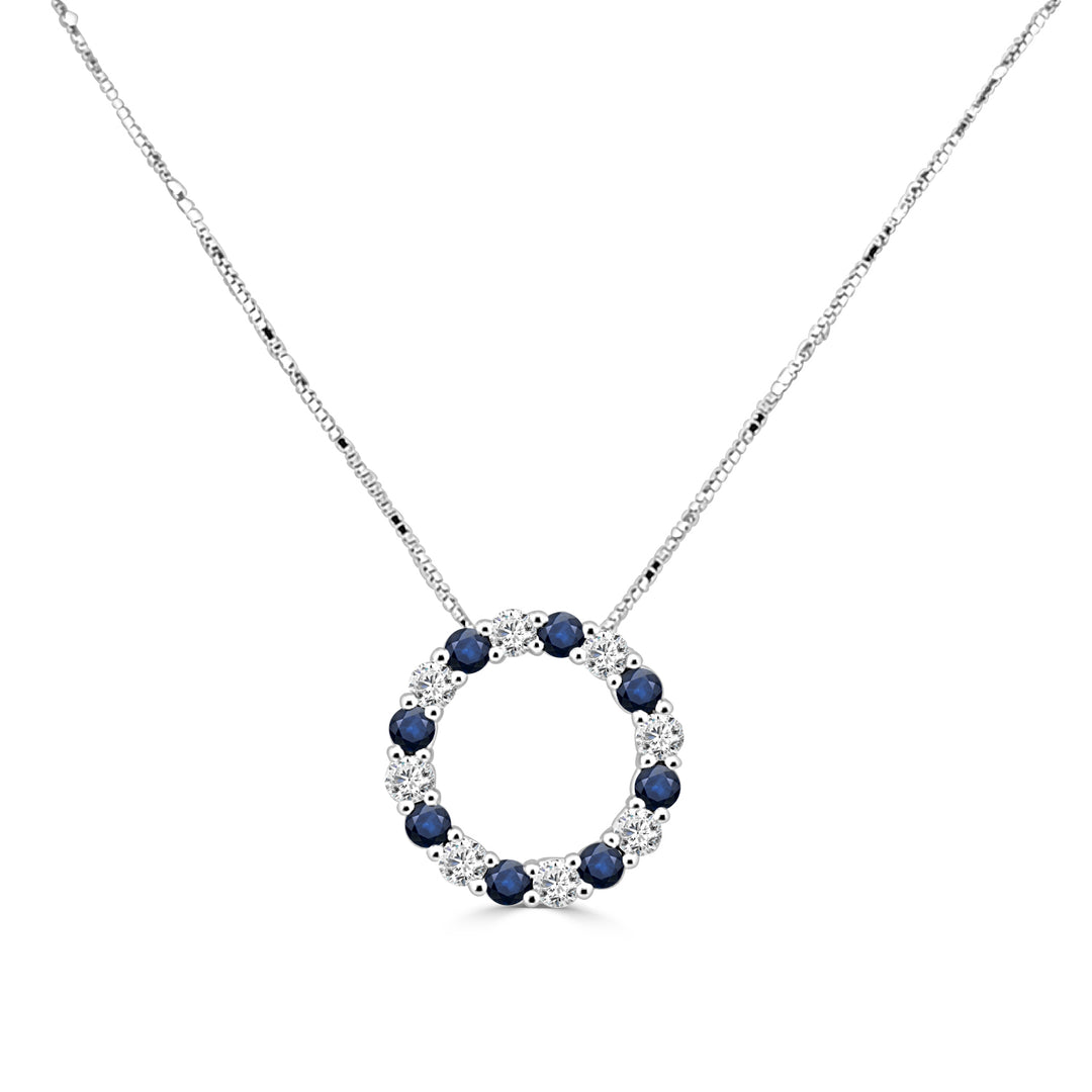 14 Karat White Gold Blue Sapphire Pendant Necklace