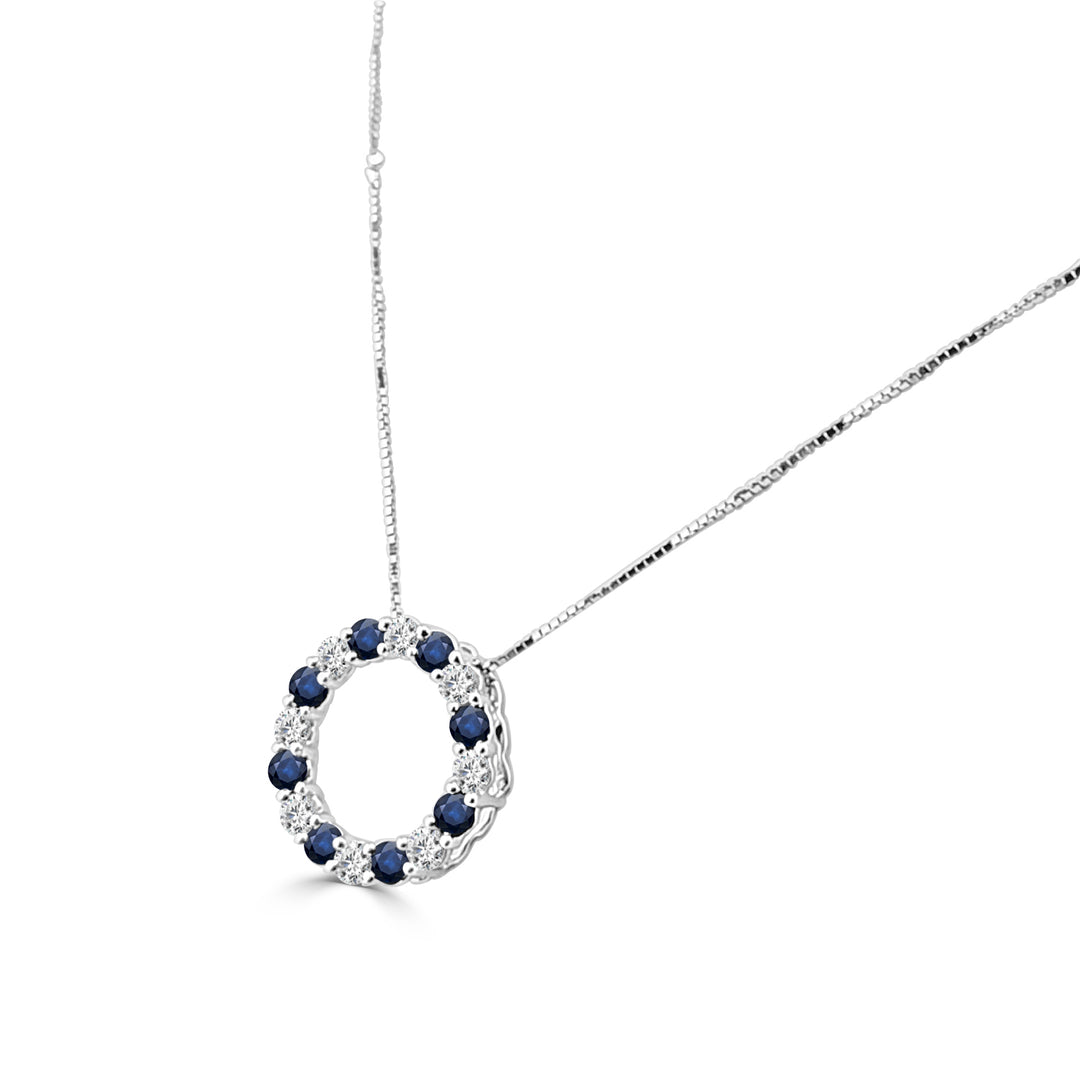 14 Karat White Gold Blue Sapphire Pendant Necklace