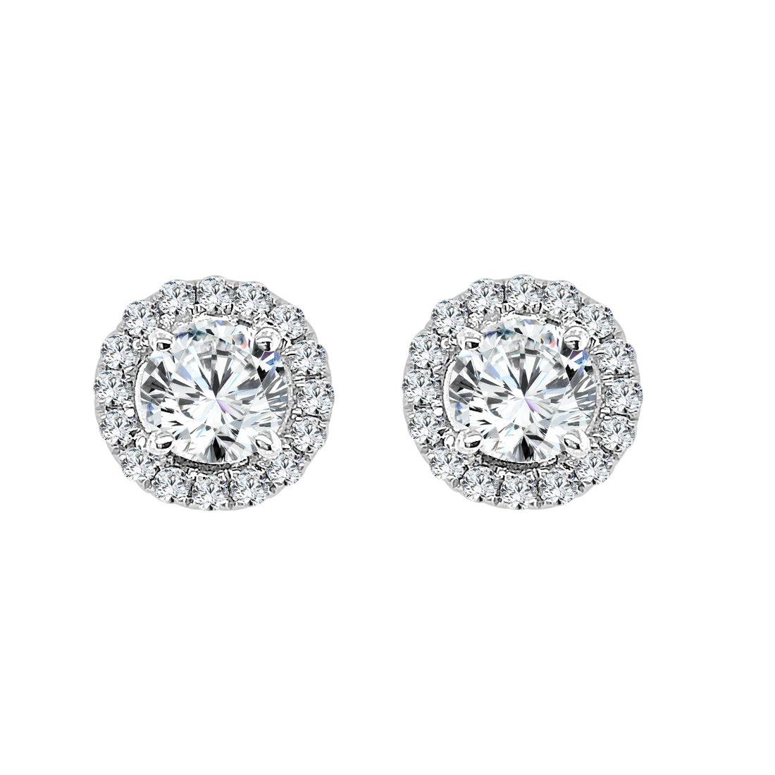 14 Karat White Gold Halo Earrings with Natural Diamond Accent - 0.22 Carats