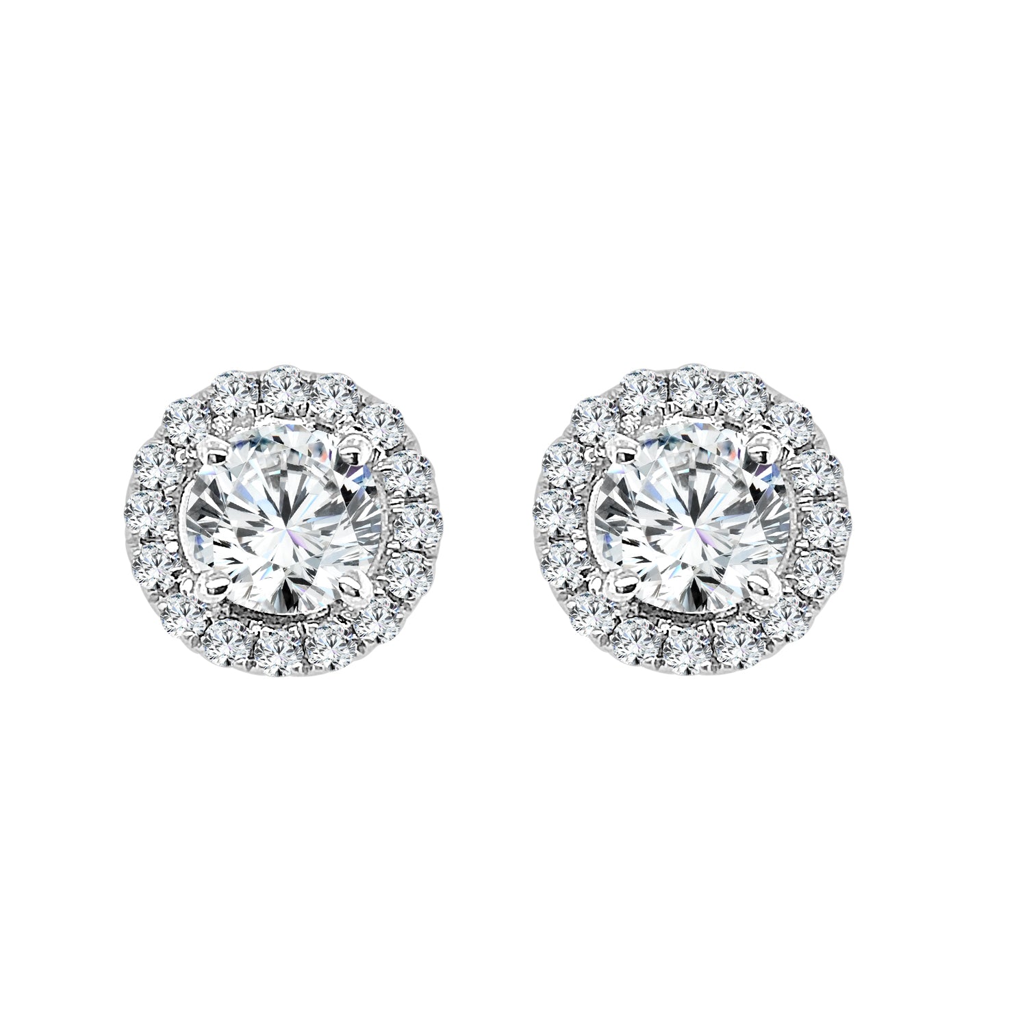 14 Karat White Gold Halo Earrings with Natural Diamond Accent - 0.22 Carats