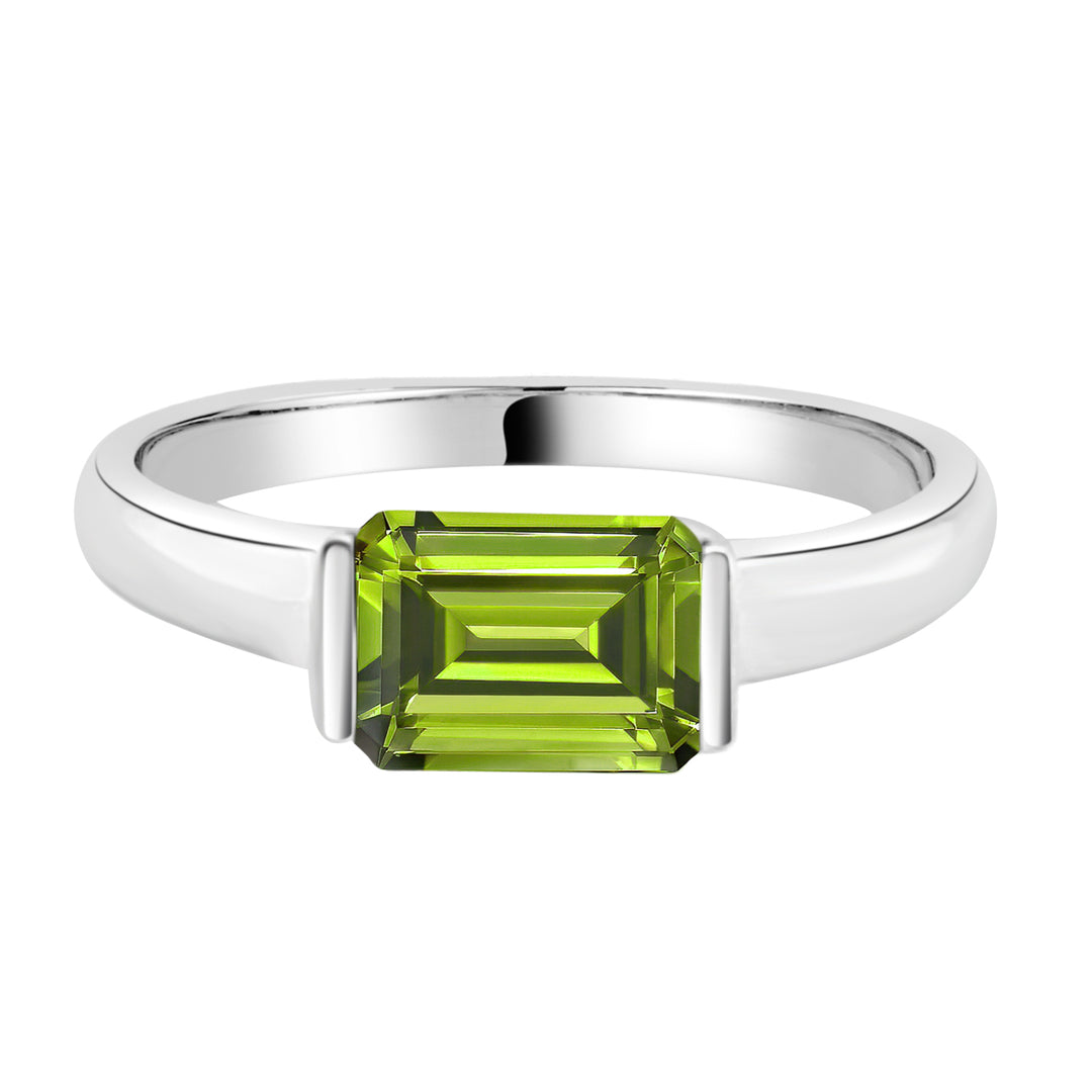 Peridot Sideways Set Ring in 14 Karat White Gold