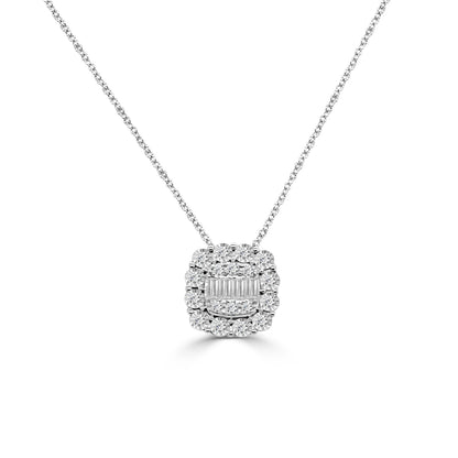 Mosaic Square Pendant Necklace with Halo in 18 Karat White Gold featuring Natural Diamond - 0.20 carats