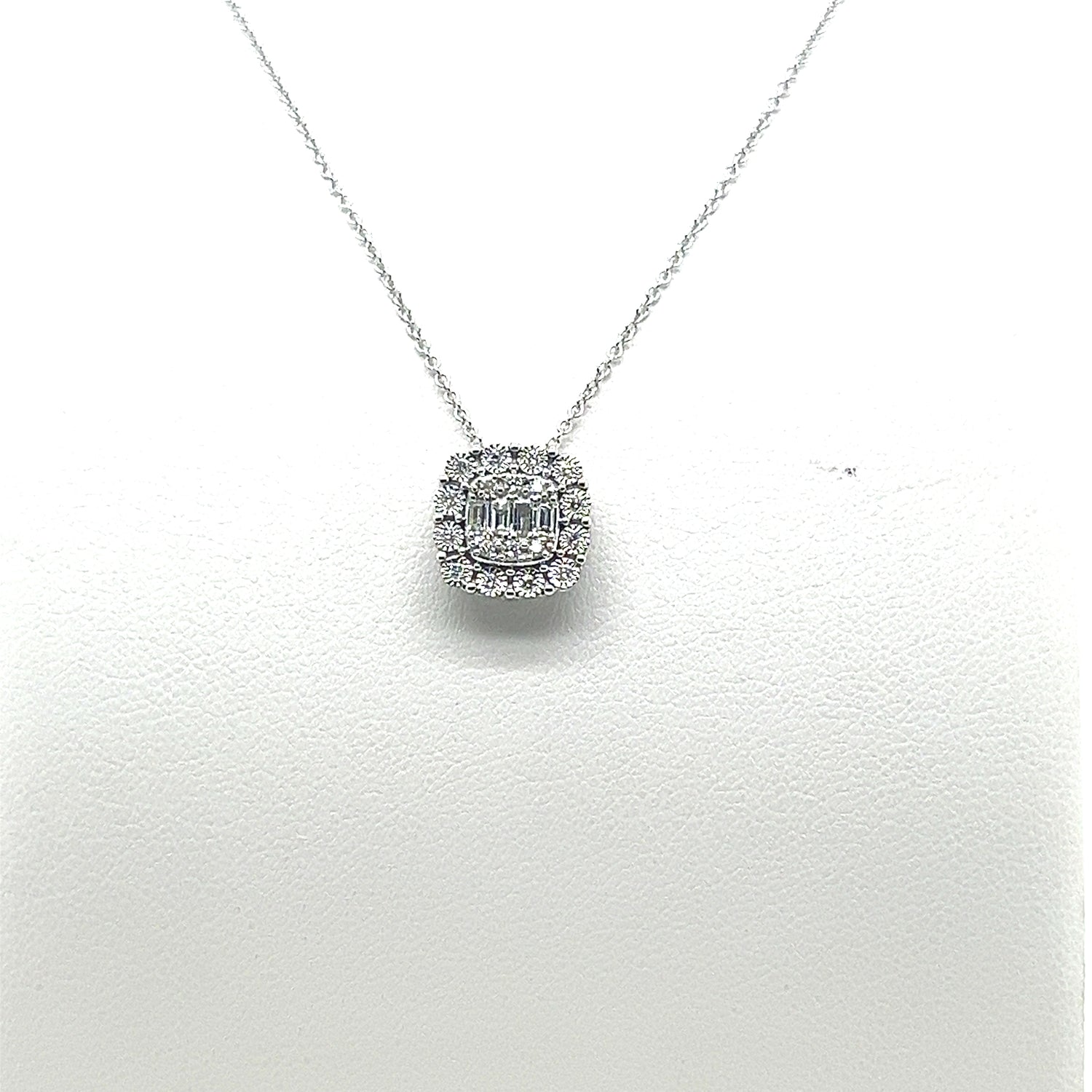 Mosaic Square Pendant Necklace with Halo in 18 Karat White Gold featuring Natural Diamond - 0.20 carats