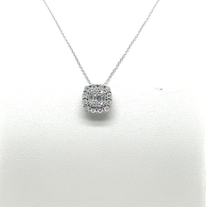 Mosaic Square Pendant Necklace with Halo in 18 Karat White Gold featuring Natural Diamond - 0.20 carats