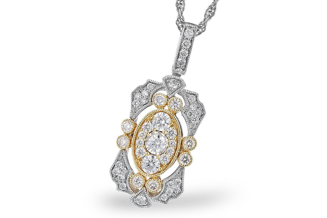 Ravishing Vintage Halo Illusion Necklace: 14 Karat Two-Tone Beauty with Natural Diamonds