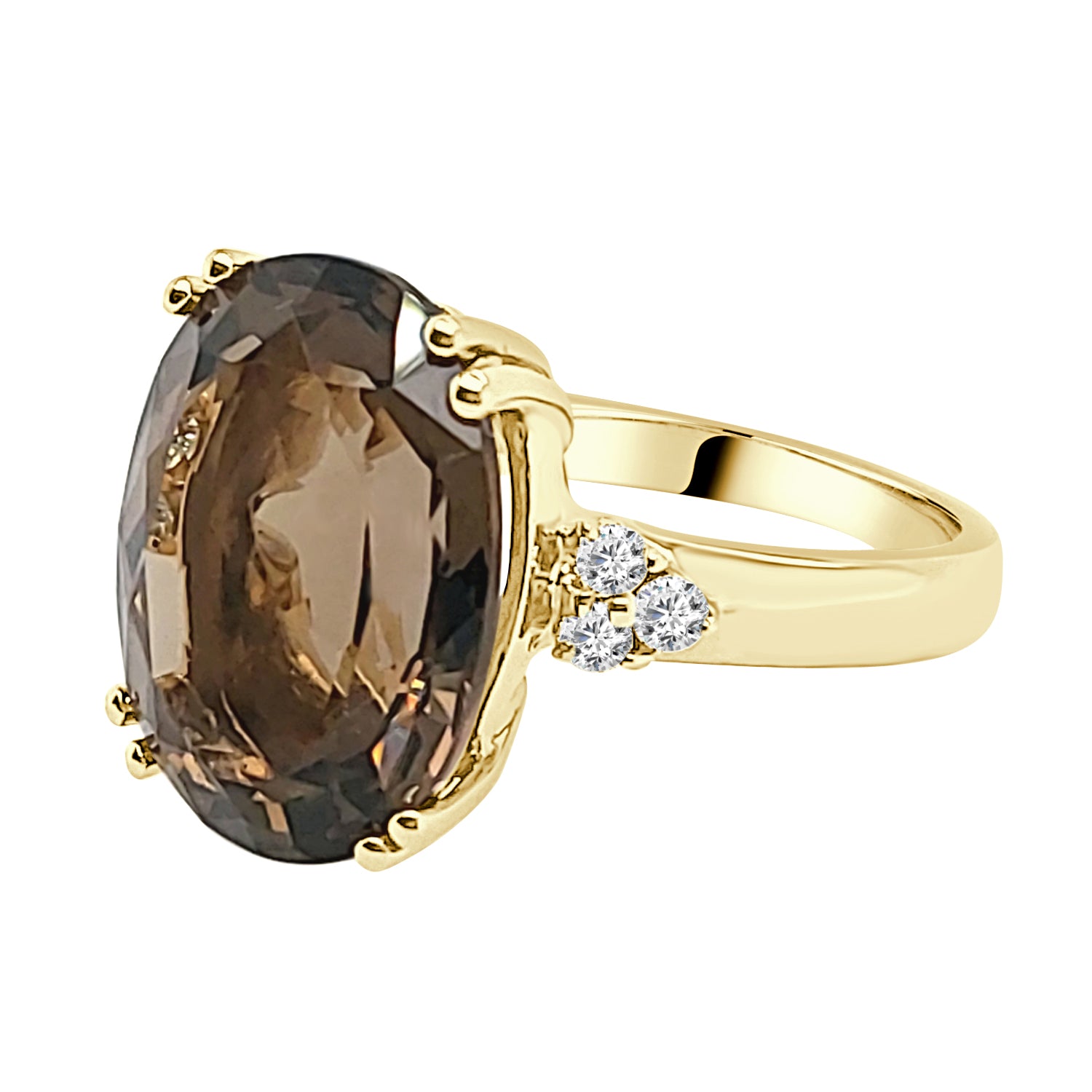 14 Karat Yellow Gold Oval Smokey Topaz Ring - 12.00 Carat