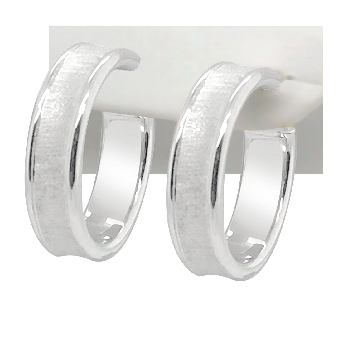 18 Karat White Gold Hollow Brushed Finish Earrings