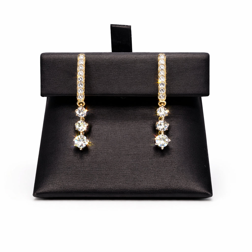 10K Yellow Gold Graduated Drop Earrings with Round Natural Diamond