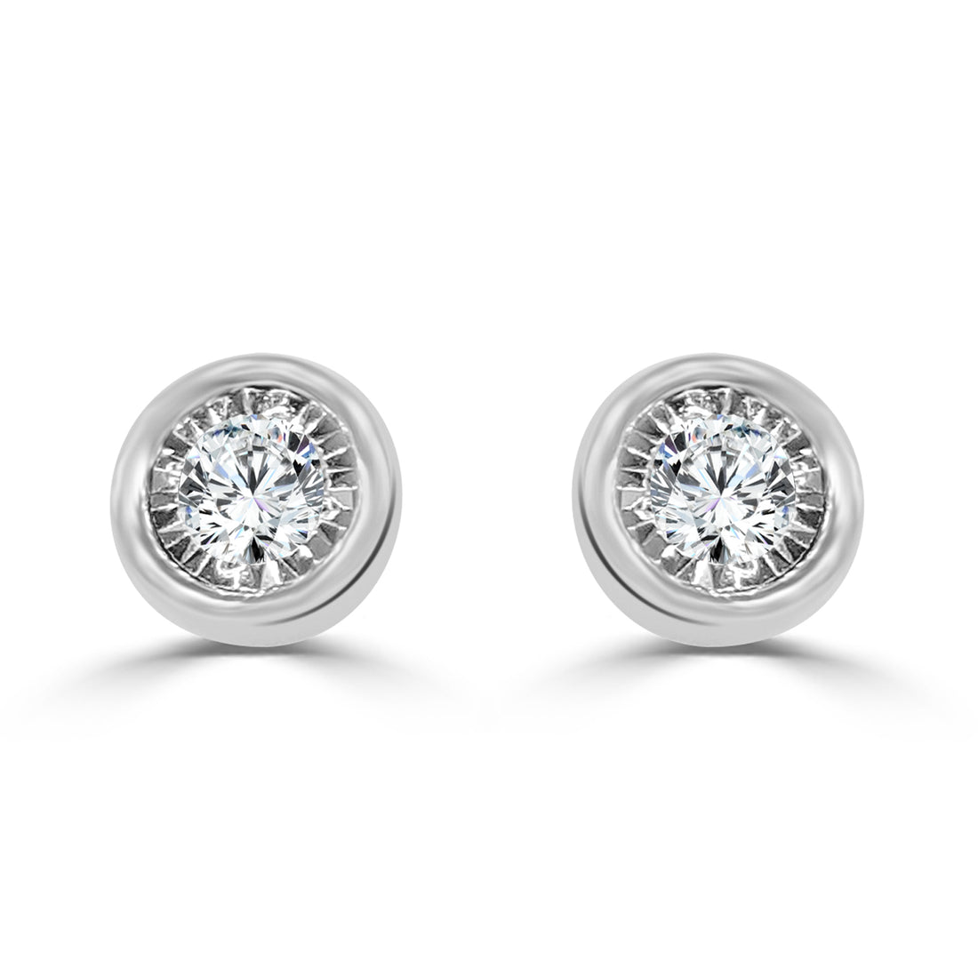 Stunning Round Bezel 0.50ct Natural Diamond Earrings in 14K White Gold