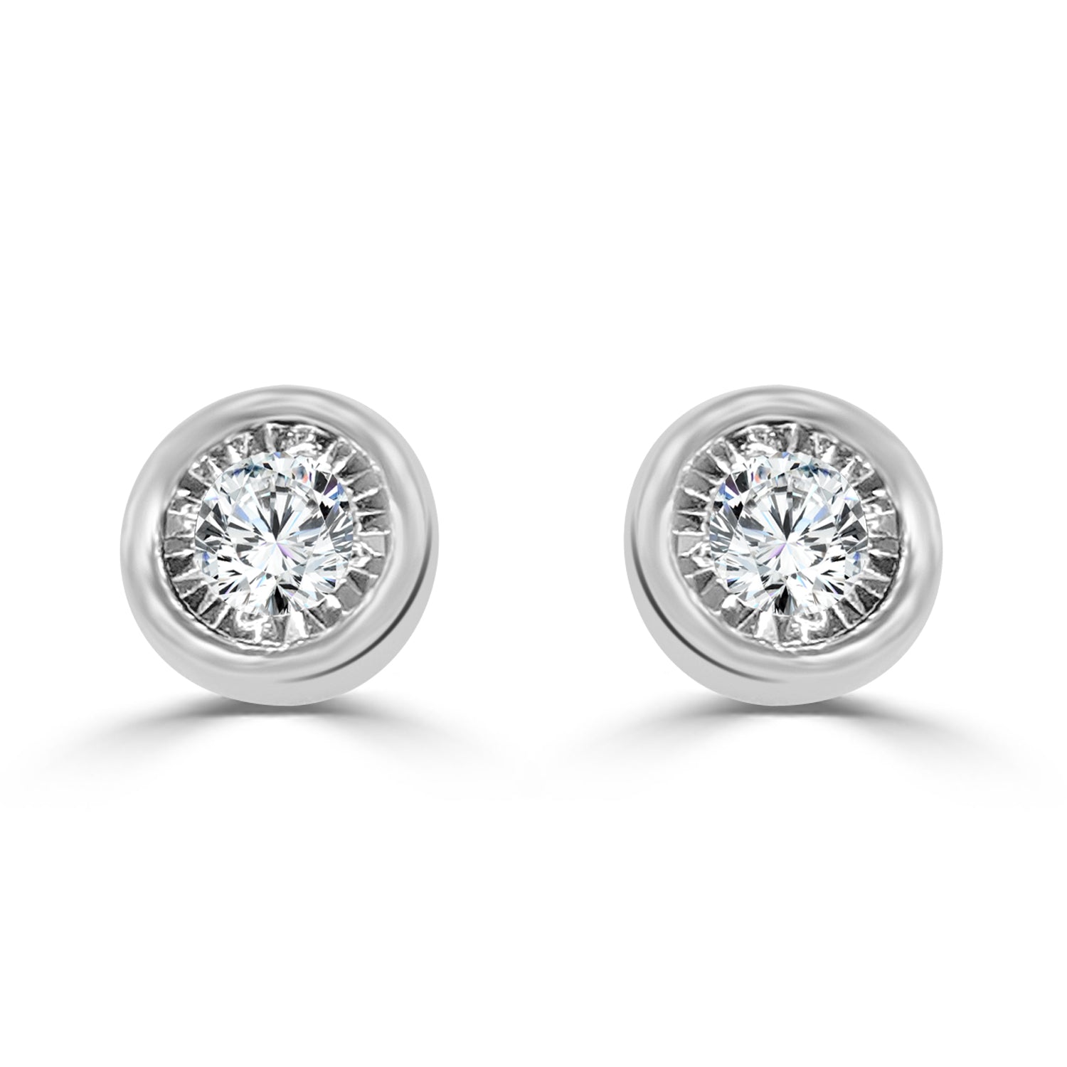 Stunning Round Bezel 0.50ct Natural Diamond Earrings in 14K White Gold