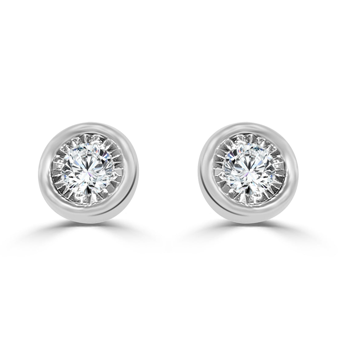 14 Karat White Gold Bezel-Set Round Natural Diamond Earrings 0.50ct
