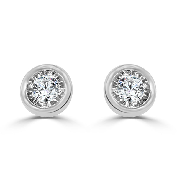 0.50 Carat Round Natural Diamond Bezel Earrings in 14 Karat White Gold