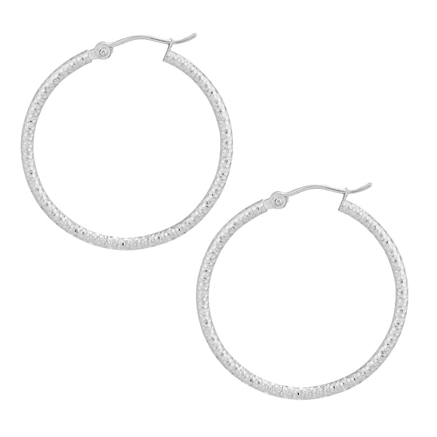 14 Karat White Gold Diamond Cut Earrings