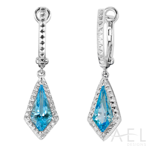 Blue Topaz Borealis Kite Shaped Halo Earrings in 14 Karat White Gold - 2.62 Carat
