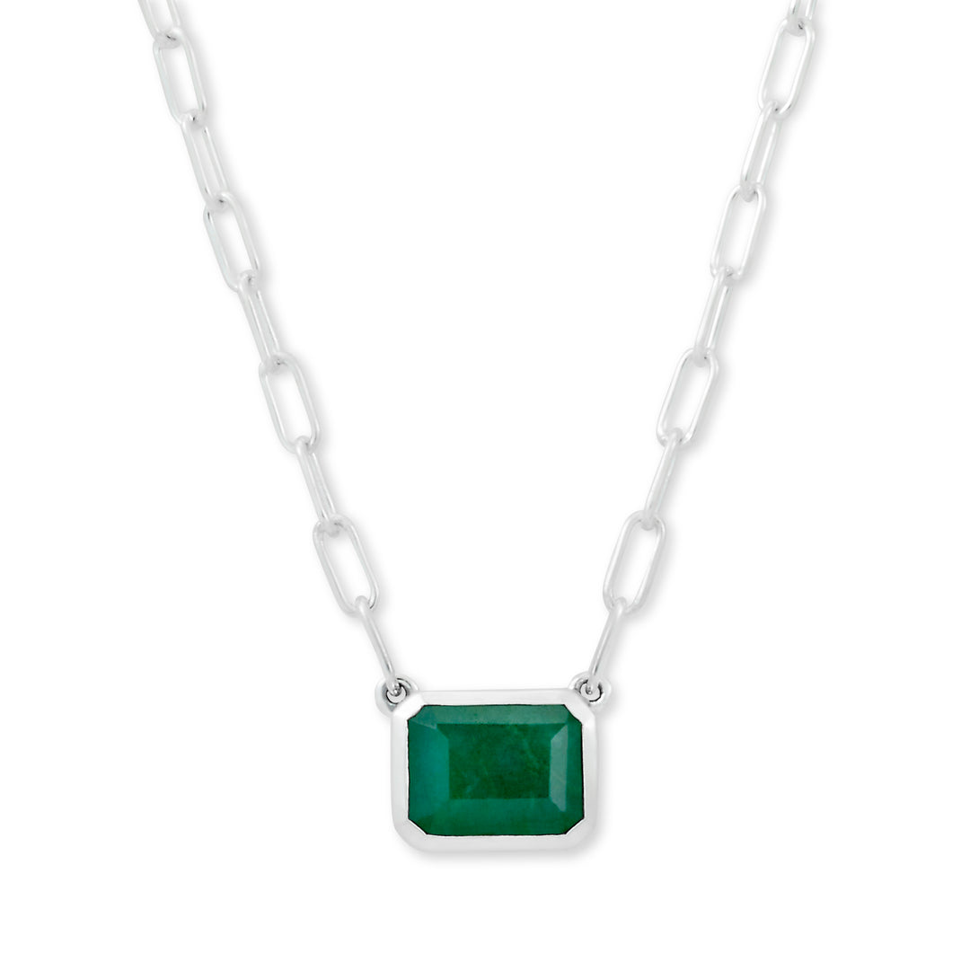 Emerald Sparkle: Sterling Silver Necklace with Emerald Cut Solitaire Pendant