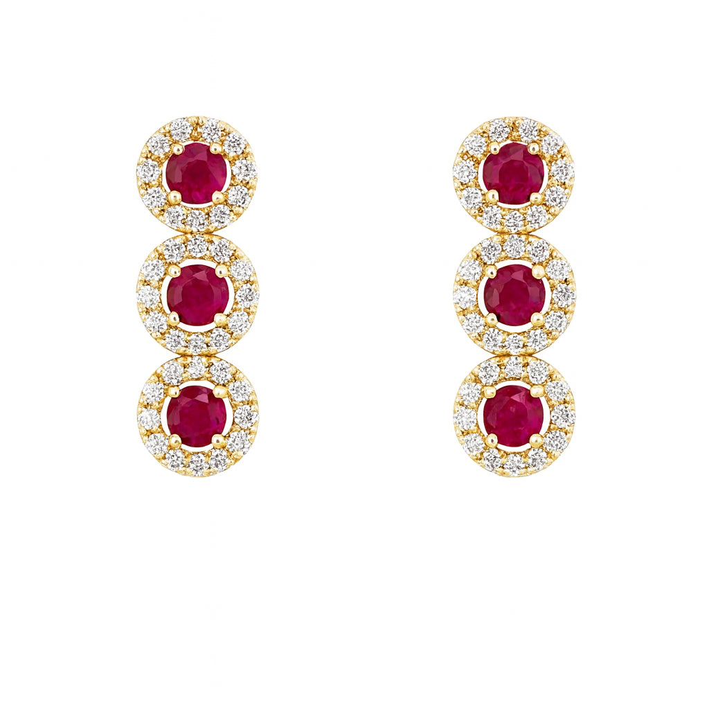 14K Yellow Gold Hoop Earrings with Ruby and Diamond Accents