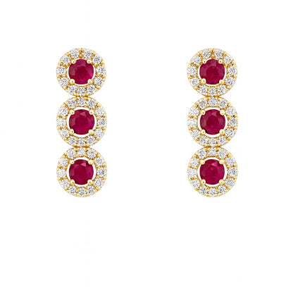14K Yellow Gold Hoop Earrings with Ruby and Diamond Accents