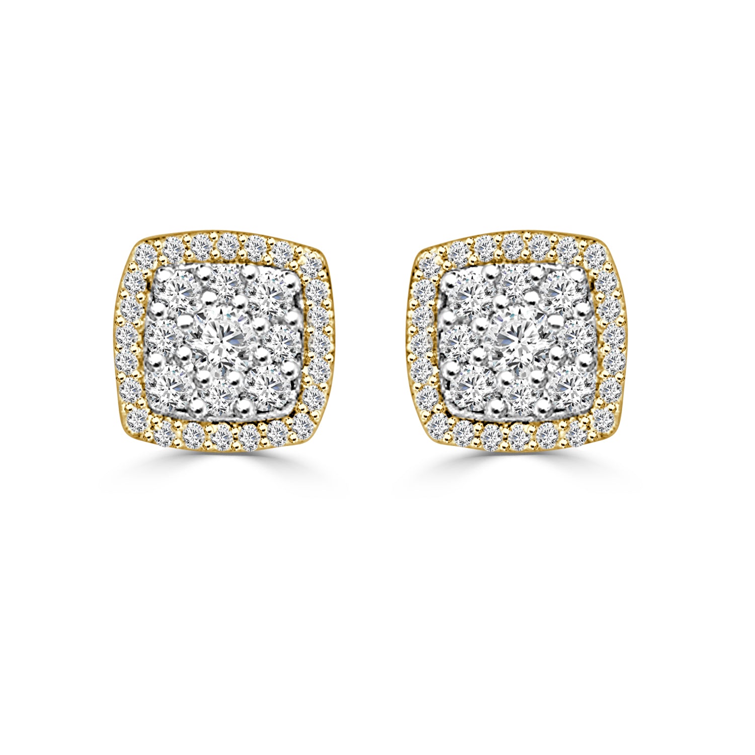 14 Karat Two-Tone Cluster Stud Earrings with 0.50 Carat Natural Diamond