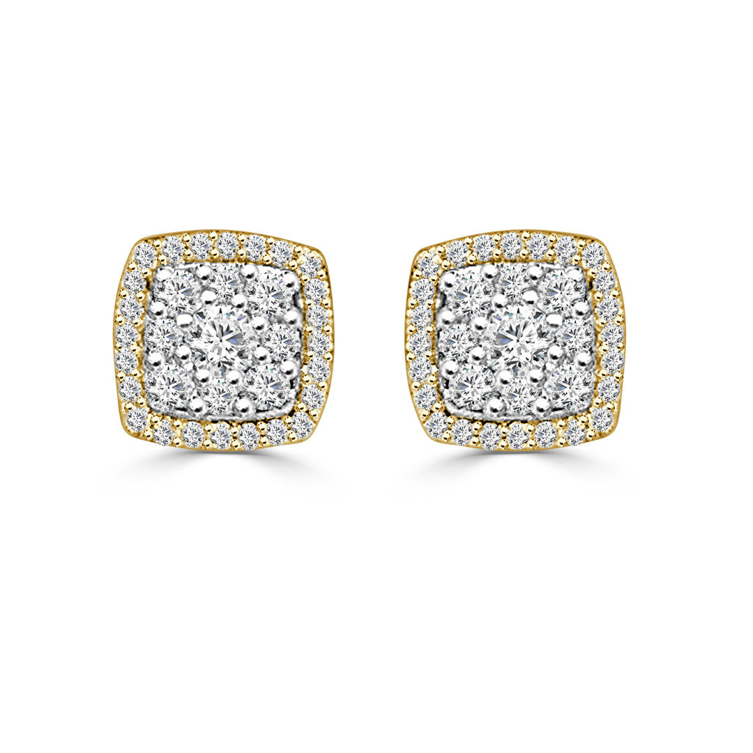 14 Karat Two-Tone Cluster Stud Earrings with Natural Diamonds