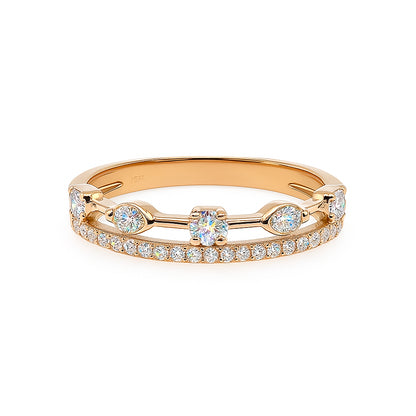 Double Row 10K Yellow Gold Christmas Ring with Lab Diamonds - 0.42 Carats