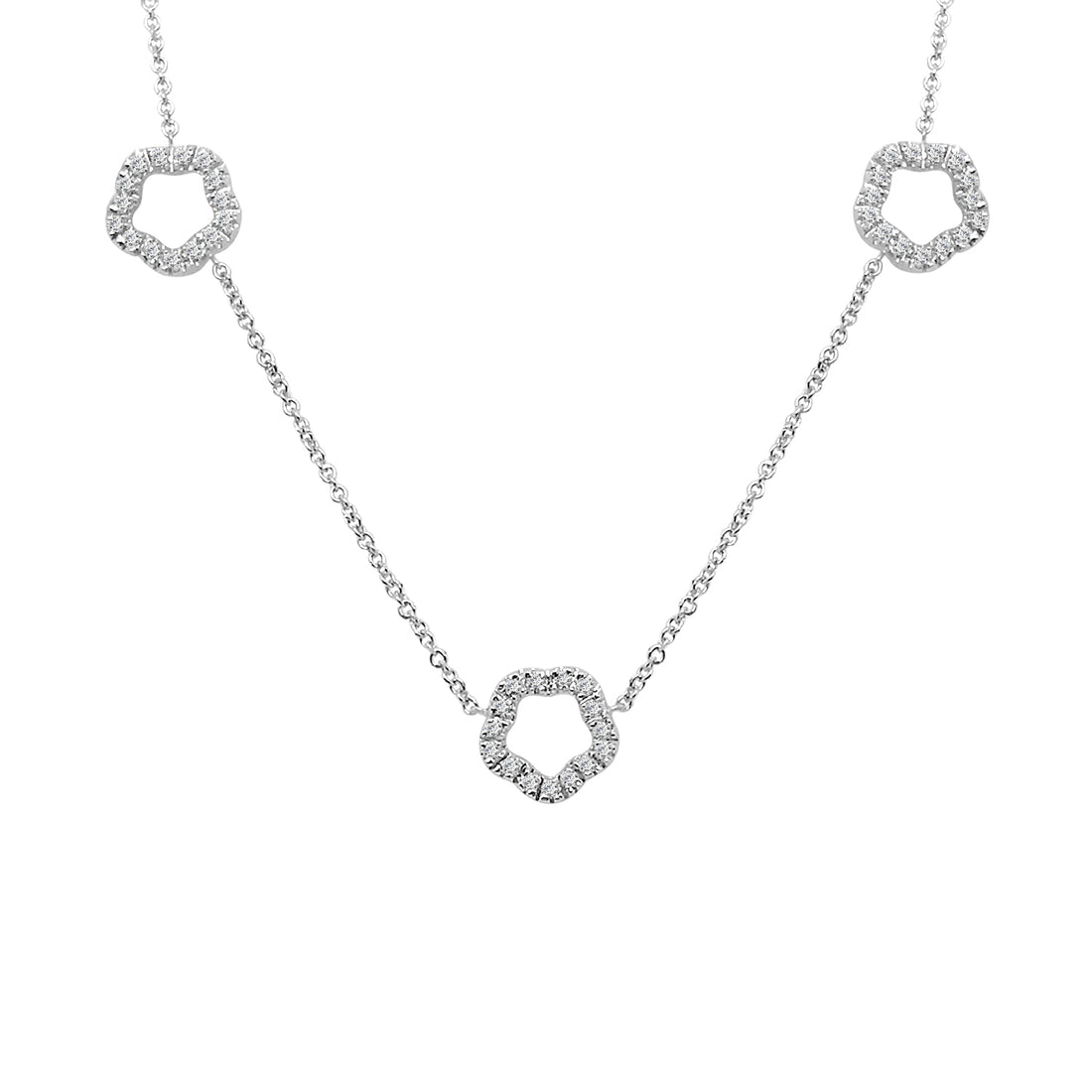 Three-Stone Natural Diamond Necklace in 14 Karat White Gold