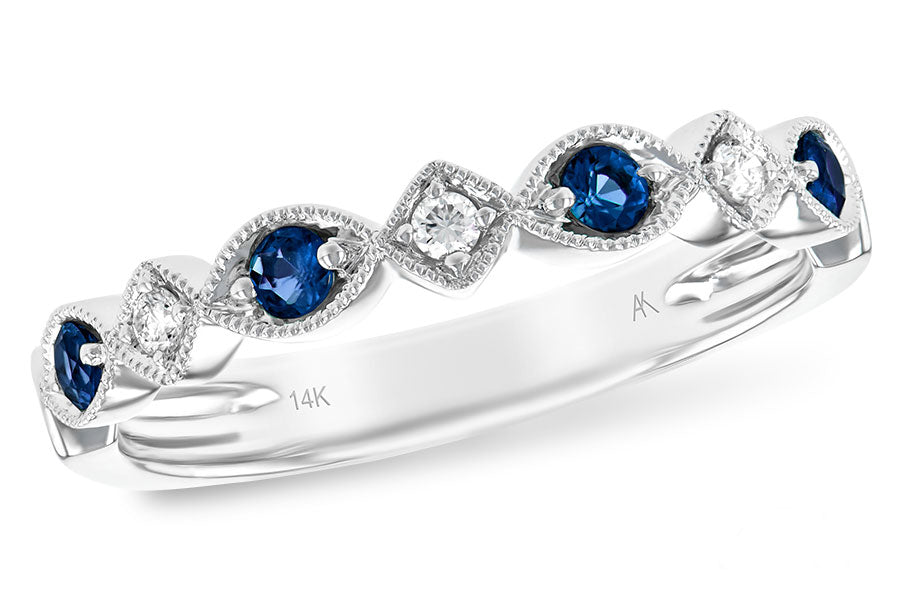 Vintage 14K White Gold Blue Sapphire Round Shape Wedding Band - 0.20ct