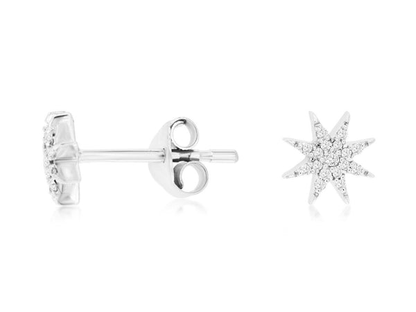 0.08 Carat Natural Diamond Star Stud Earrings in 14 Karat White Gold