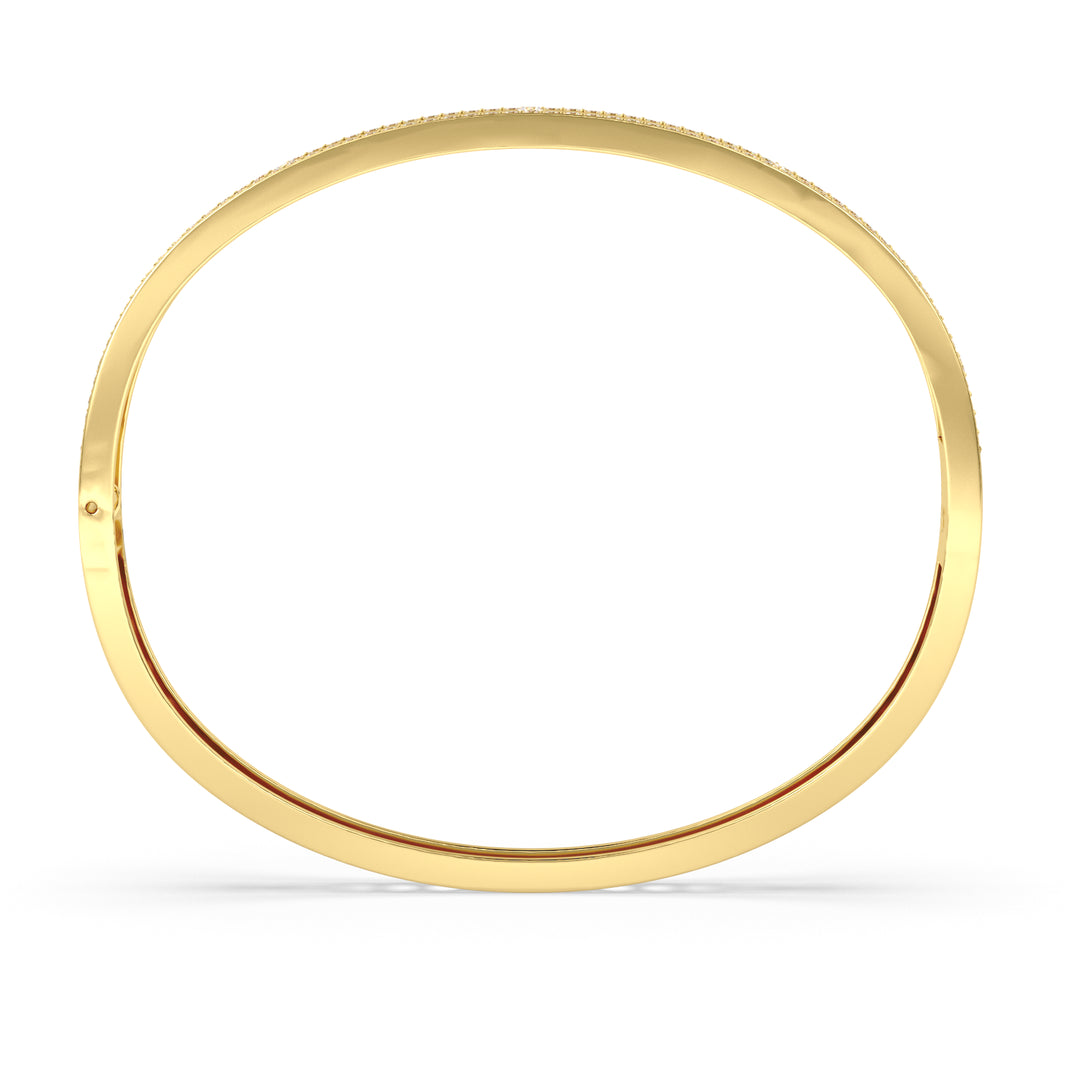 Dazzling 14 Karat Yellow Gold Bangle with Wide Diamond Accent and Natural Diamonds