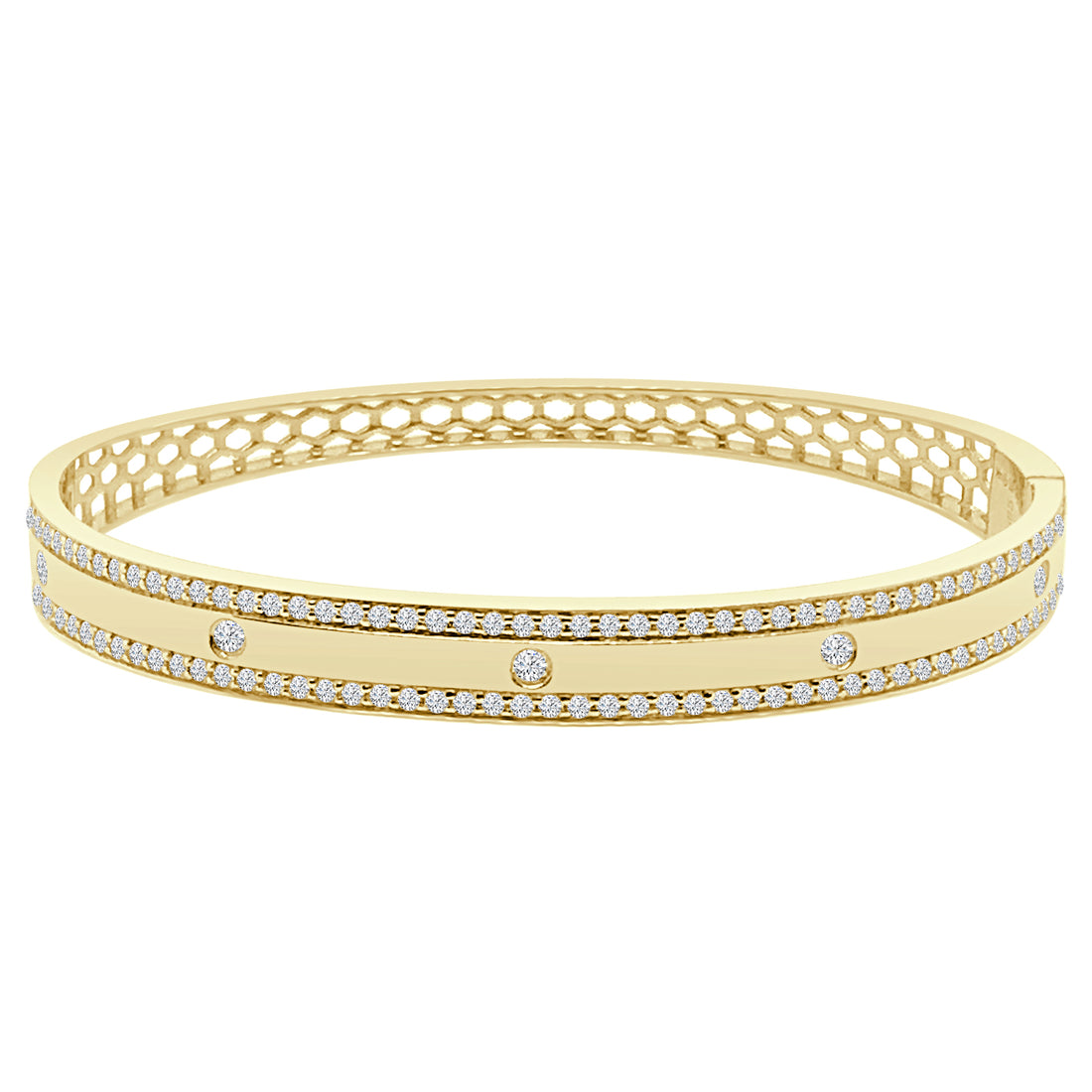 Breathtaking 14 Karat Yellow Gold Wide Diamond Accent Bangle with 1.23 Carat Natural Diamond