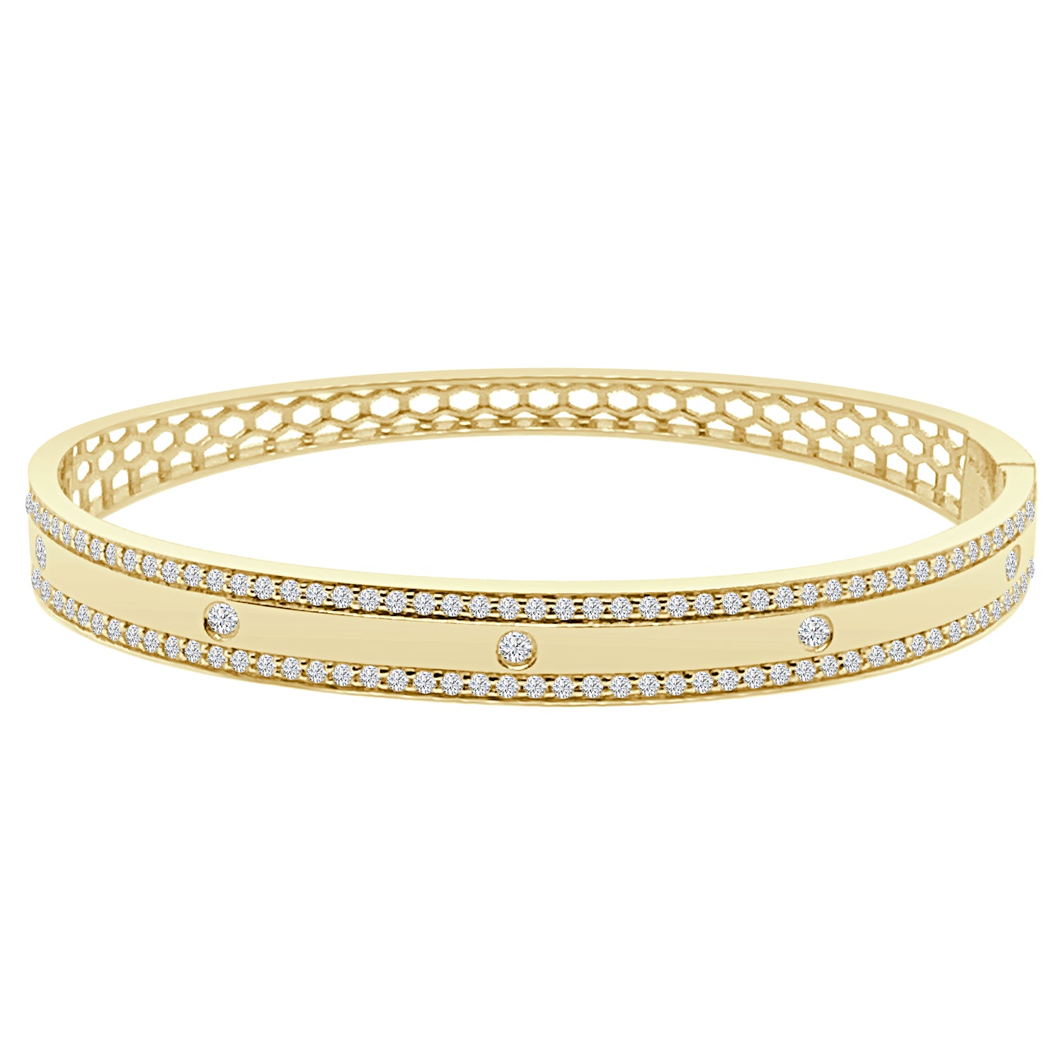 Breathtaking 14 Karat Yellow Gold Wide Diamond Accent Bangle with 1.23 Carat Natural Diamond