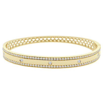 Breathtaking 14 Karat Yellow Gold Wide Diamond Accent Bangle with 1.23 Carat Natural Diamond