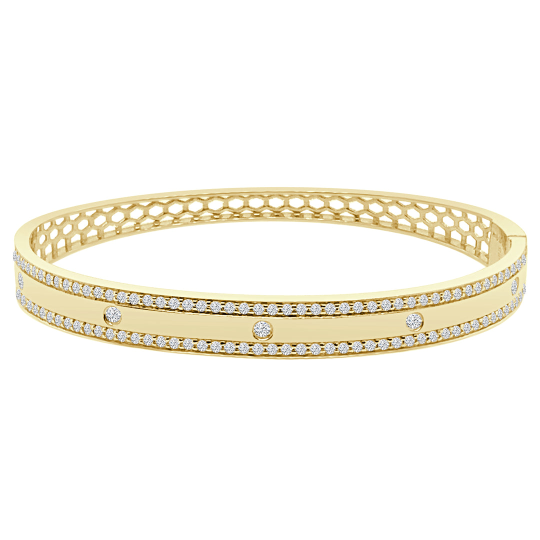 Dazzling 14 Karat Yellow Gold Bangle with Wide Diamond Accent and Natural Diamonds