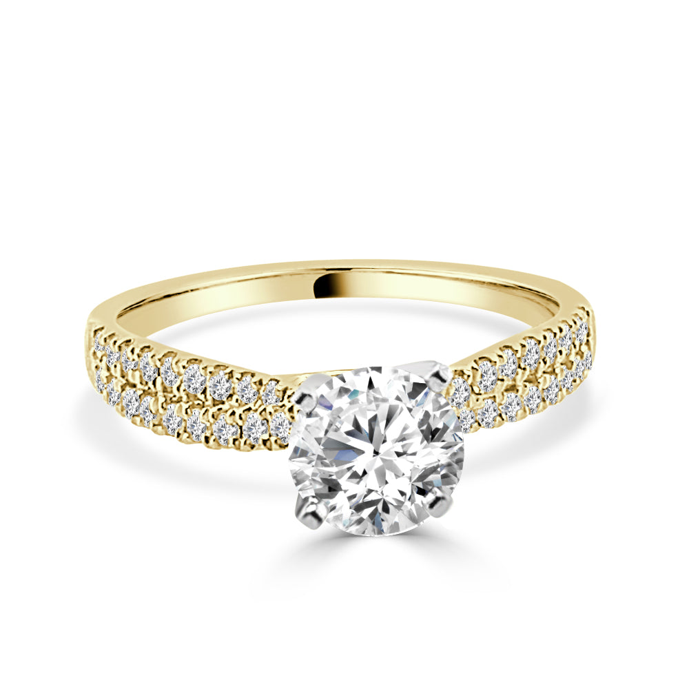 14K Yellow Gold Double Row Diamond Engagement Mounting with Slight Twist Band - 0.33 Carat, Round Natural Diamond