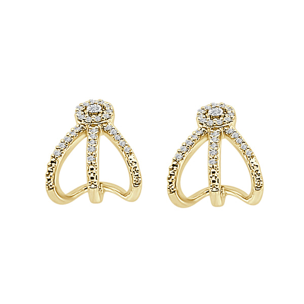 10K Yellow Gold Diamond Chicken Feet Lobe Cuff Earrings with Natural Round 0.20ct Diamond