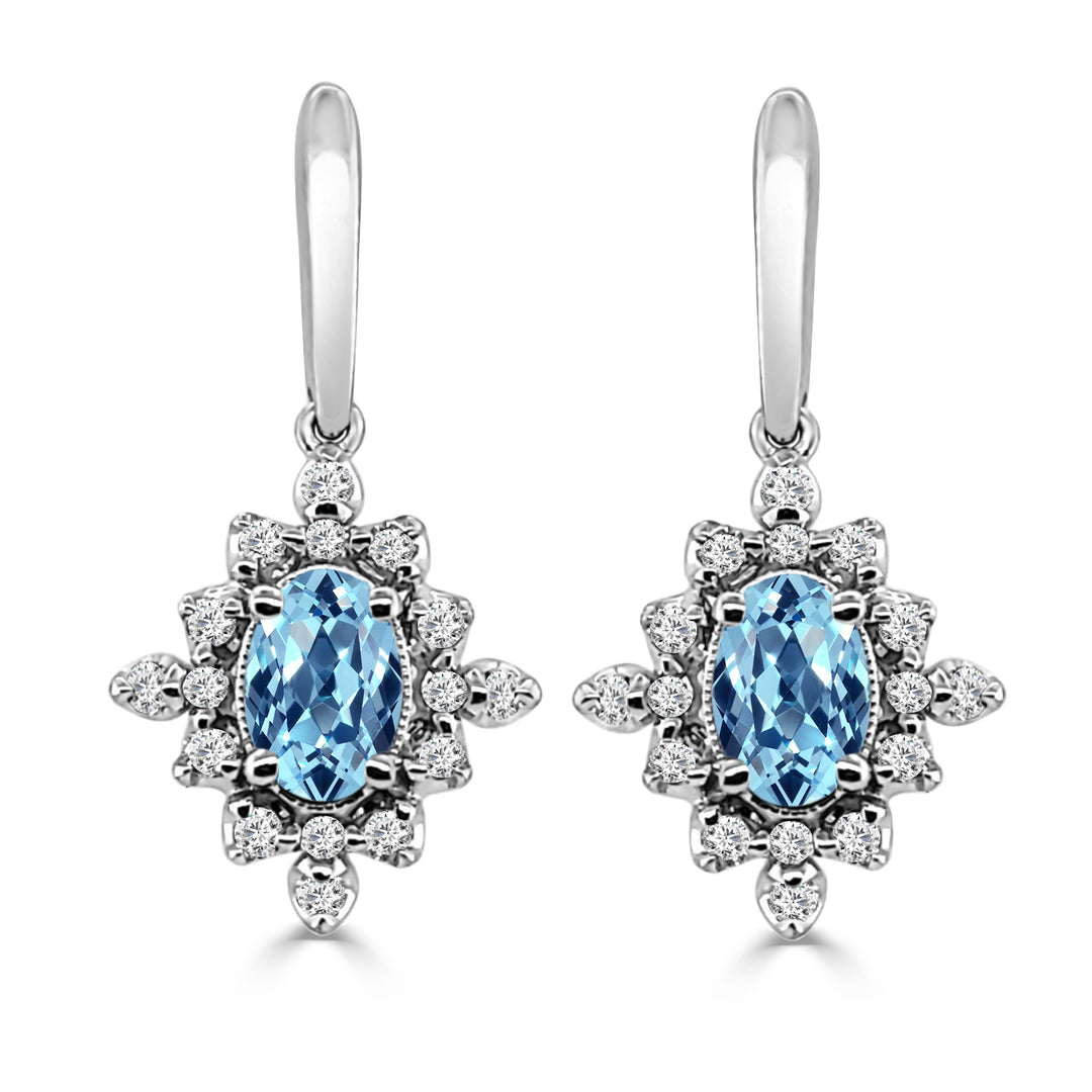 Oval Aquamarine Halo Earrings in 14 Karat White Gold - 0.84 ct