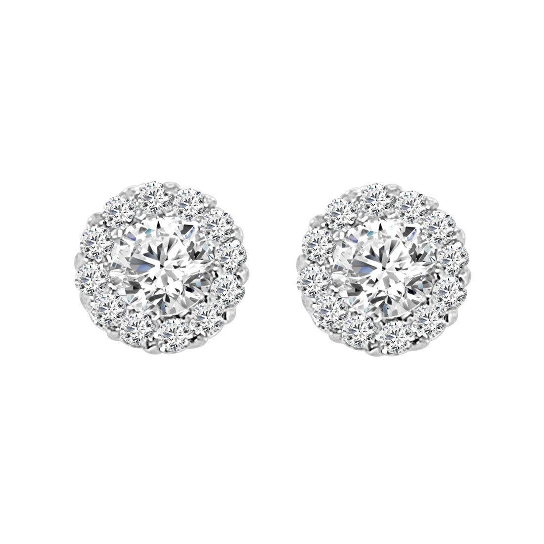 1.02 Carat Round Halo Lab Diamond Earrings in 14 Karat White Gold