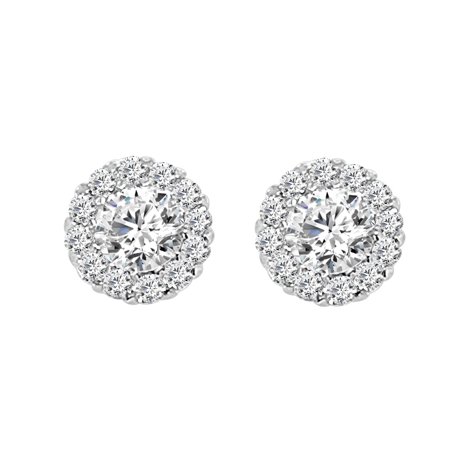Glamorous Round Halo Earrings in 14 Karat White Gold with 1.02 Carat Lab Diamond