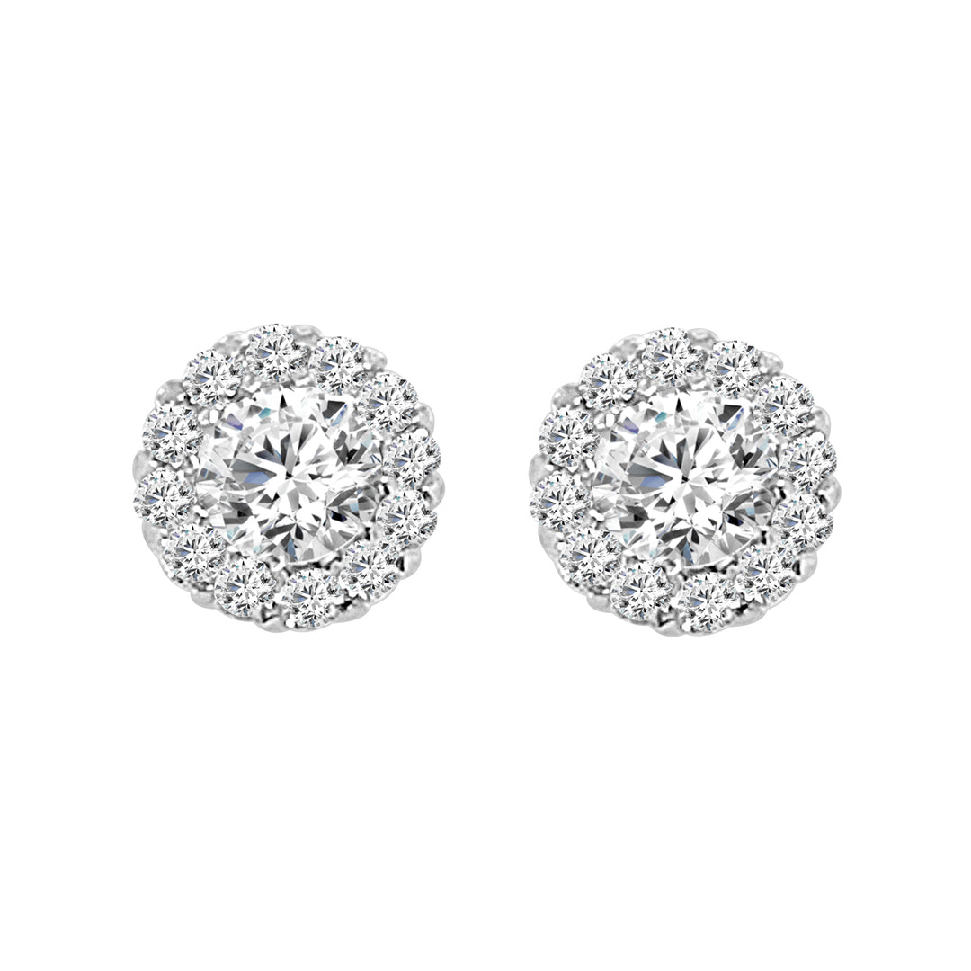 Round Halo 1.02 Carat Lab Diamond Earrings in 14 Karat White Gold