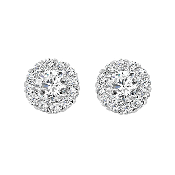 1.02 ct Lab Diamond Round Halo Earrings in 14K White Gold