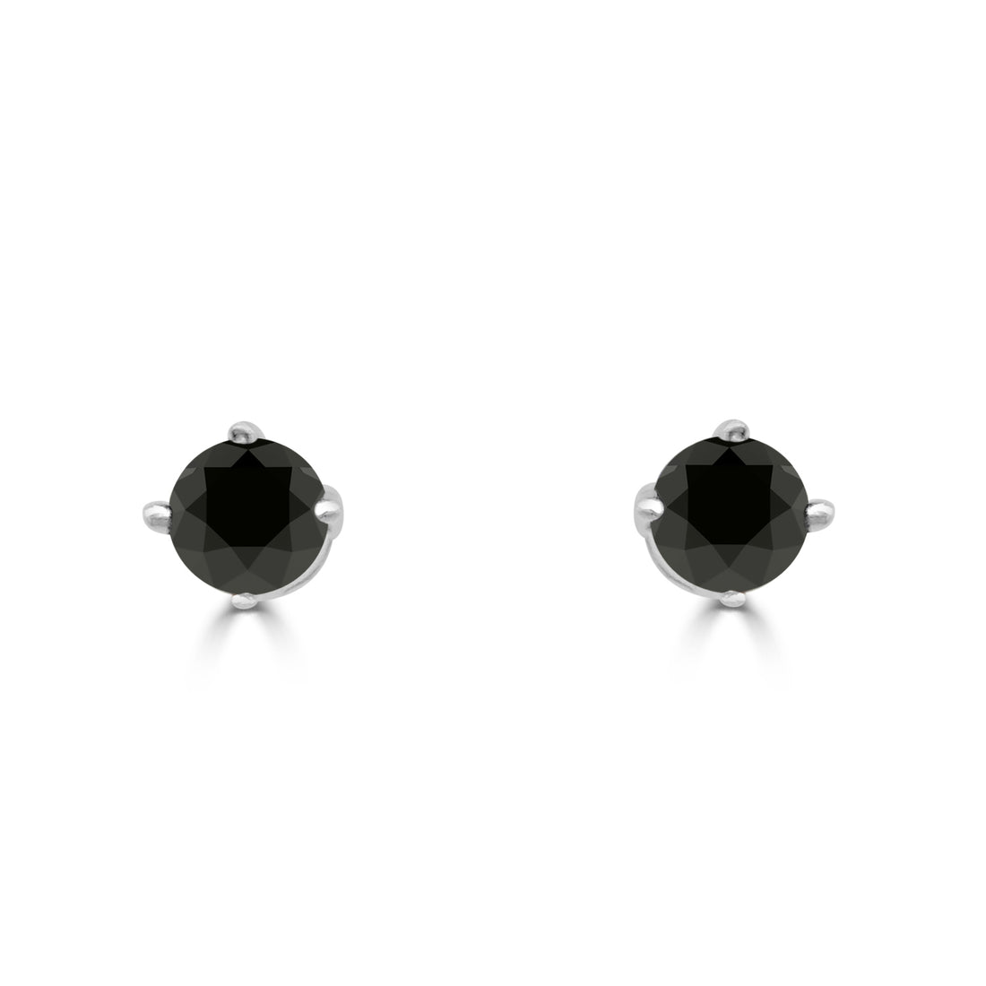 14K White Gold Solitaire Studs with 1.40 Carat Black Diamond - Four Prong Round Shape